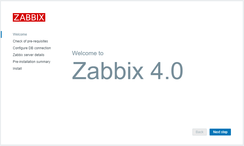 Начальная страница настройки Zabbix